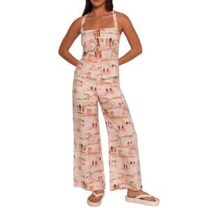 Petal & Pup 2 Piece Outfit Devina Wide Leg Pants Aemma Top Pink Tan Small NWT